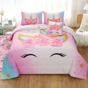OKKEEY 6-Piece Unicorn Twin Bedding Set for Girls, Kids \u0026 Adults - 3D Colorful Flower Unicorn Comforter with Sheet Set, Bed in a Bag, Soft \u0026 Durable, Perfect for Kids' Room Decor